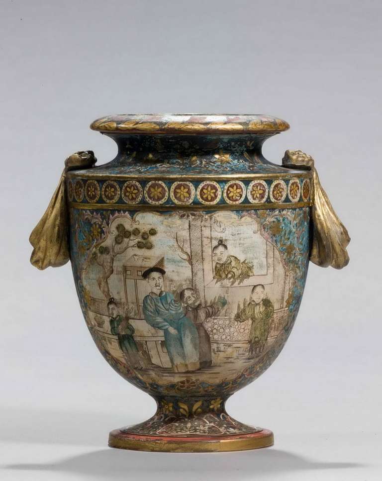 Chinese 19th Century Pottery Vase with Oriental Figures