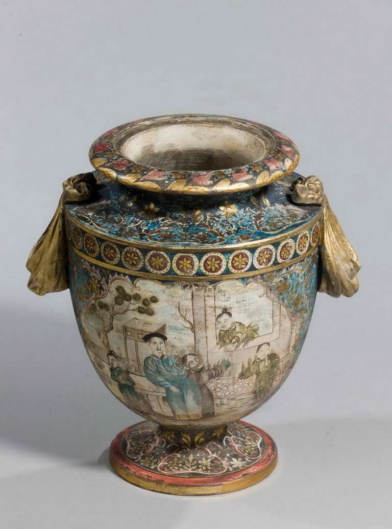 19th Century Pottery Vase with Oriental Figures In Good Condition In Peterborough, Northamptonshire