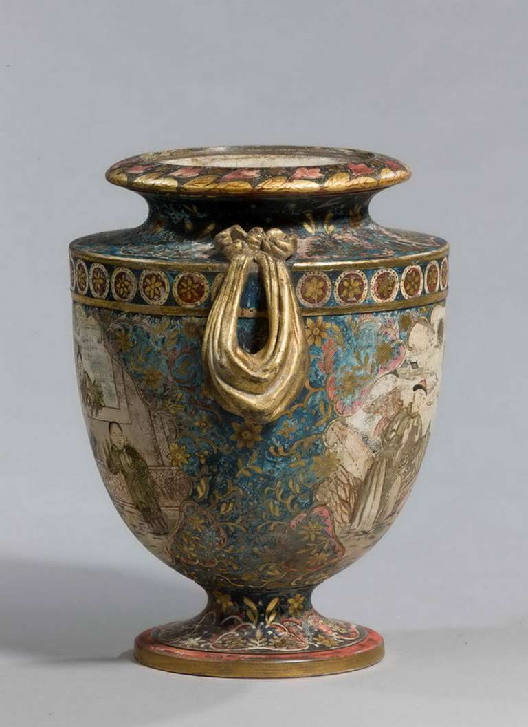 19th Century Pottery Vase with Oriental Figures 1