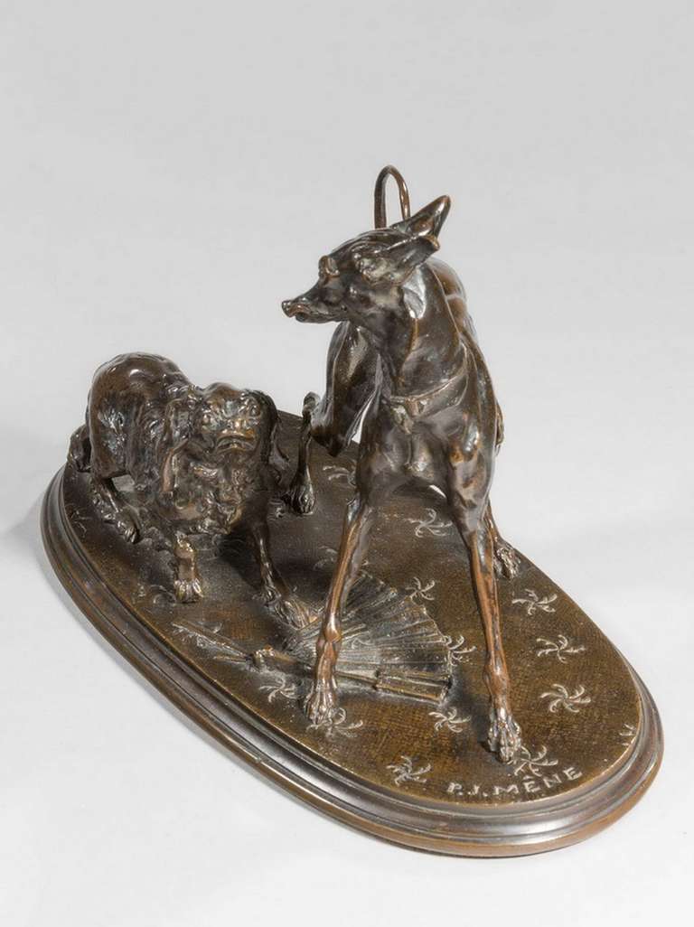 French 19th Century Group of a Whippet and a Pekingese