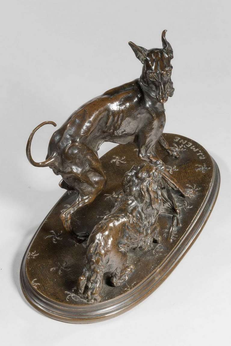 Bronze 19th Century Group of a Whippet and a Pekingese