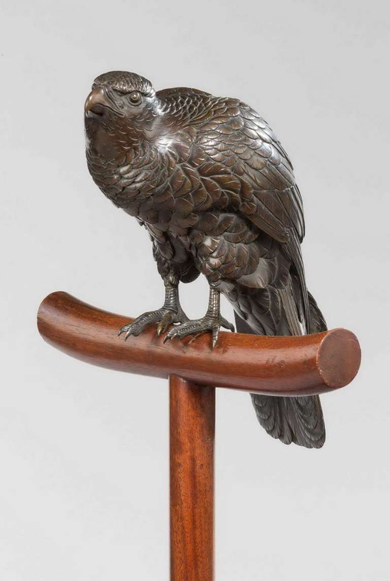 Bronze Pair of 19th Century Raptors, Meiji Period