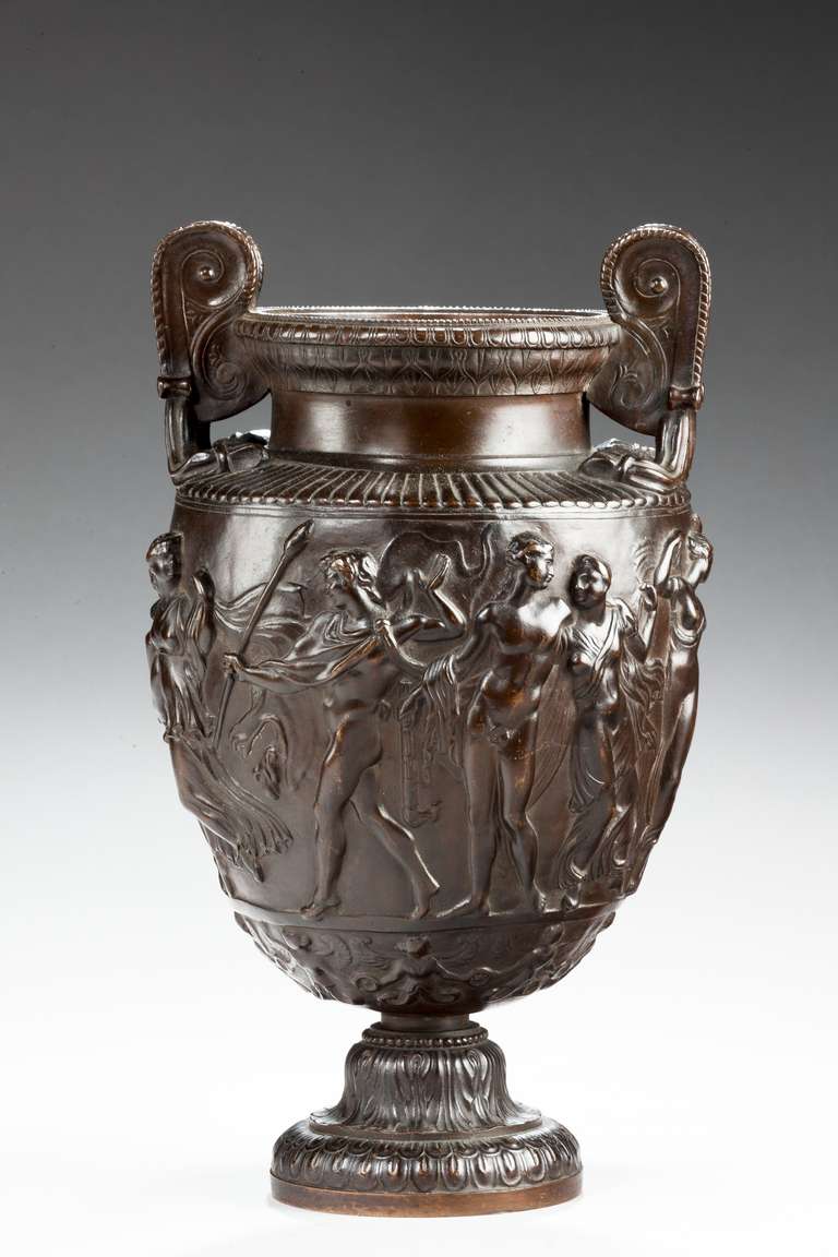 19th Century Bronze Townley Vase of typical form, good dark brown patina. 

The Townley Vase is a large Roman marble vase of the 2nd century CE, discovered in 1773 by the Scottish antiquarian and dealer in antiquities Gavin Hamilton in excavating