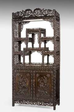 Fine 19th Century Black Wood Oriental Etagere Cabinet