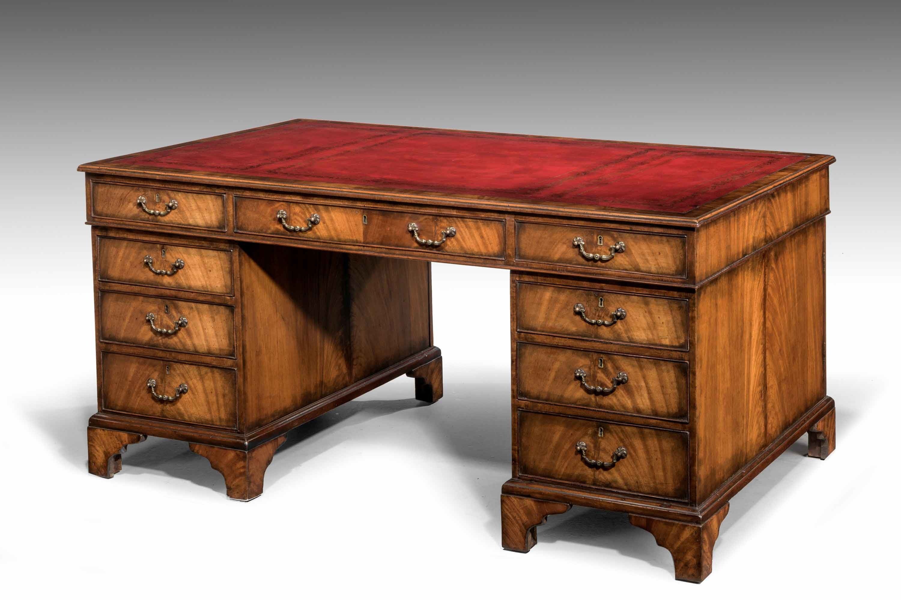 Late 19th Century Mahogany Three part Pedestal Desk