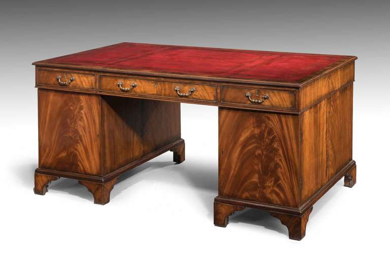 British Late 19th Century Mahogany Three part Pedestal Desk