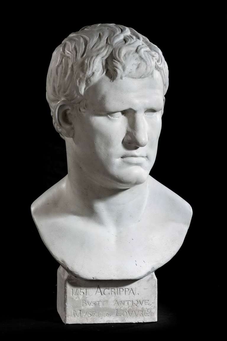 20th Century Bust of Agrippa, finely cast.

Provenance
Marcus Vipsanius Agrippa was a Roman statesman and general. He was a close friend, son-in-law, lieutenant and defence minister to Octavian, the future Emperor Caesar Augustus and