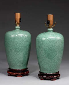 Pair Of Celadon Green Lamps