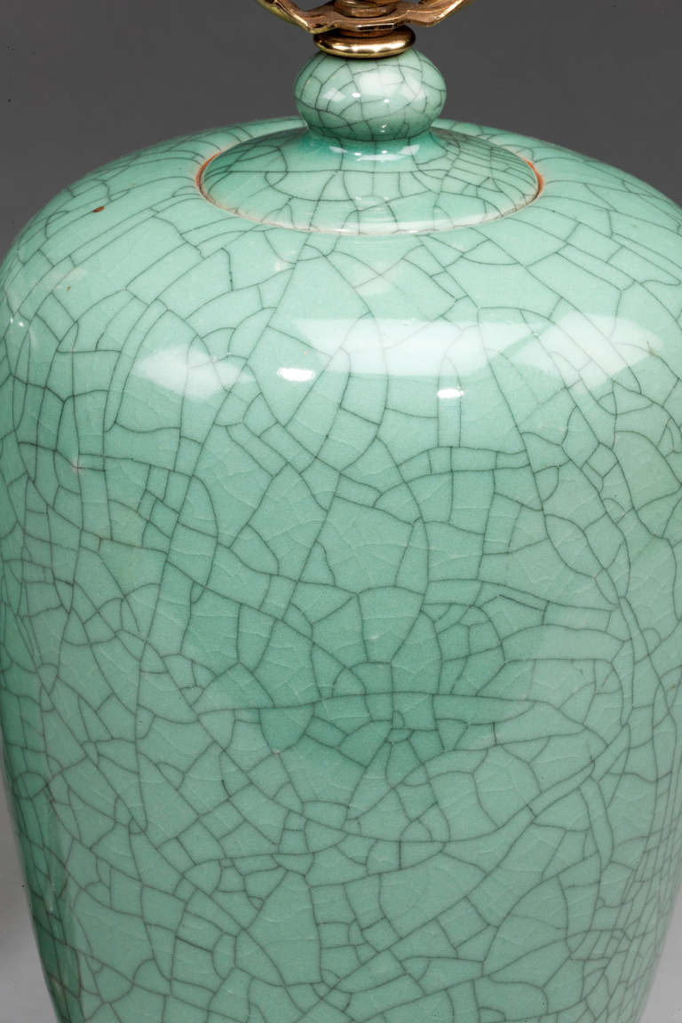Pair Of Celadon Green Lamps