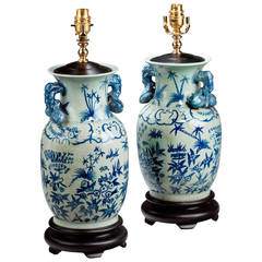 Pair of Crackleware Ovoid Lamps