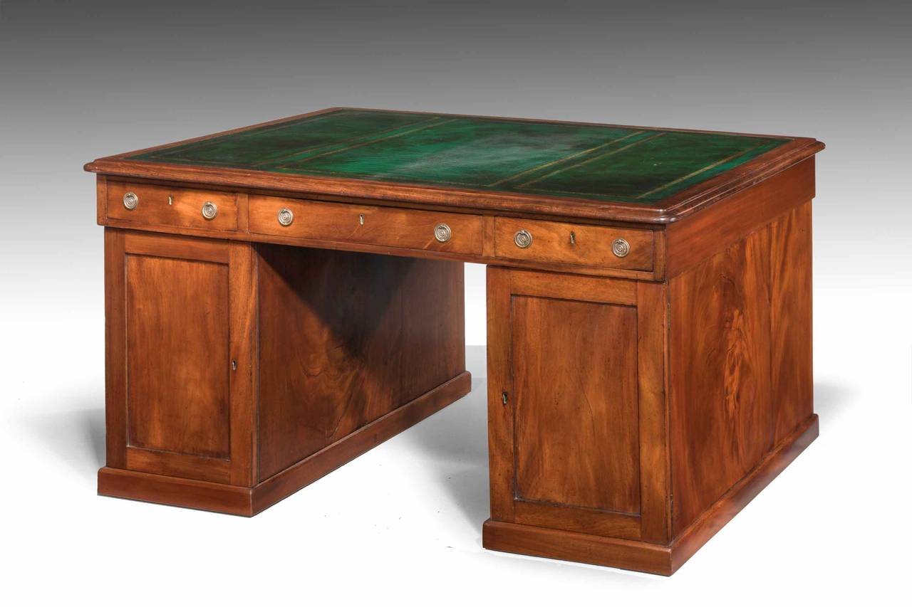 English Late Regency Period Mahogany Three-Part Pedestal Desk