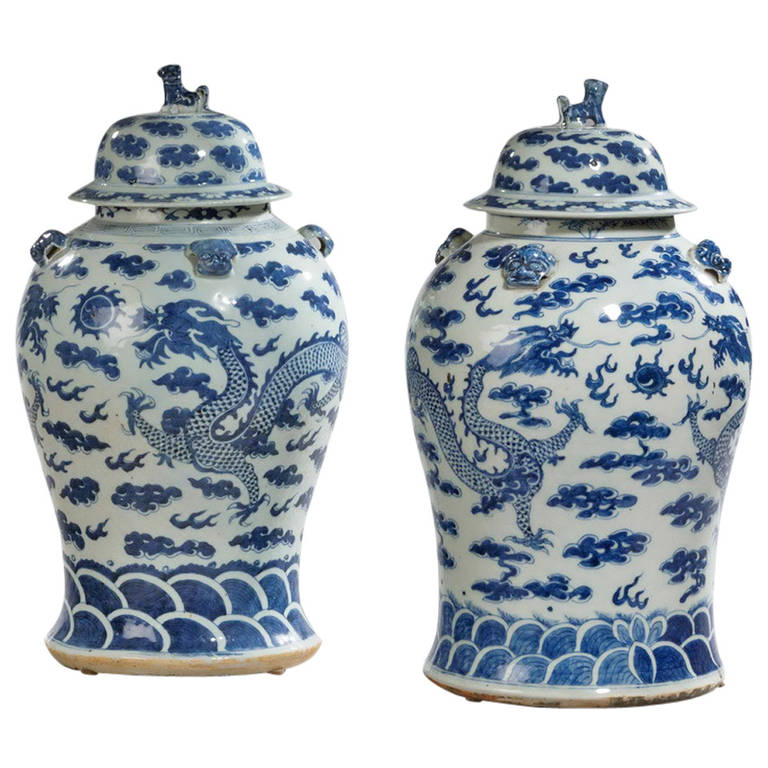 Pair of Mid19th Century Chinese Porcelain Lidded Vases at 1stdibs