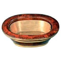 Antique An Elm Oval Baby's Bath with Brass Banding