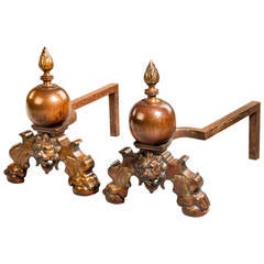 Pair of Mid-19th Century Massive Steel Andirons 7