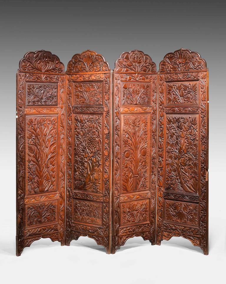 Chinois Paravent esthétique sculpté du 19ème siècle