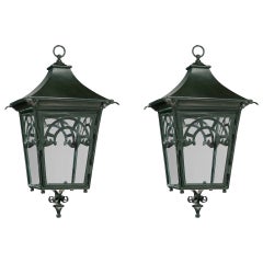 Pair of Four Glass Bronze Lanterns