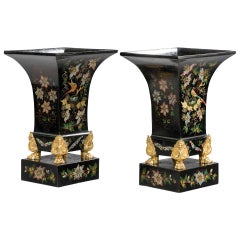 Antique Pair of Mid-19th Century Tole Vases