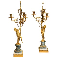Pair of Louis XVI Period Gilt Bronze Three-Arm Candelabras