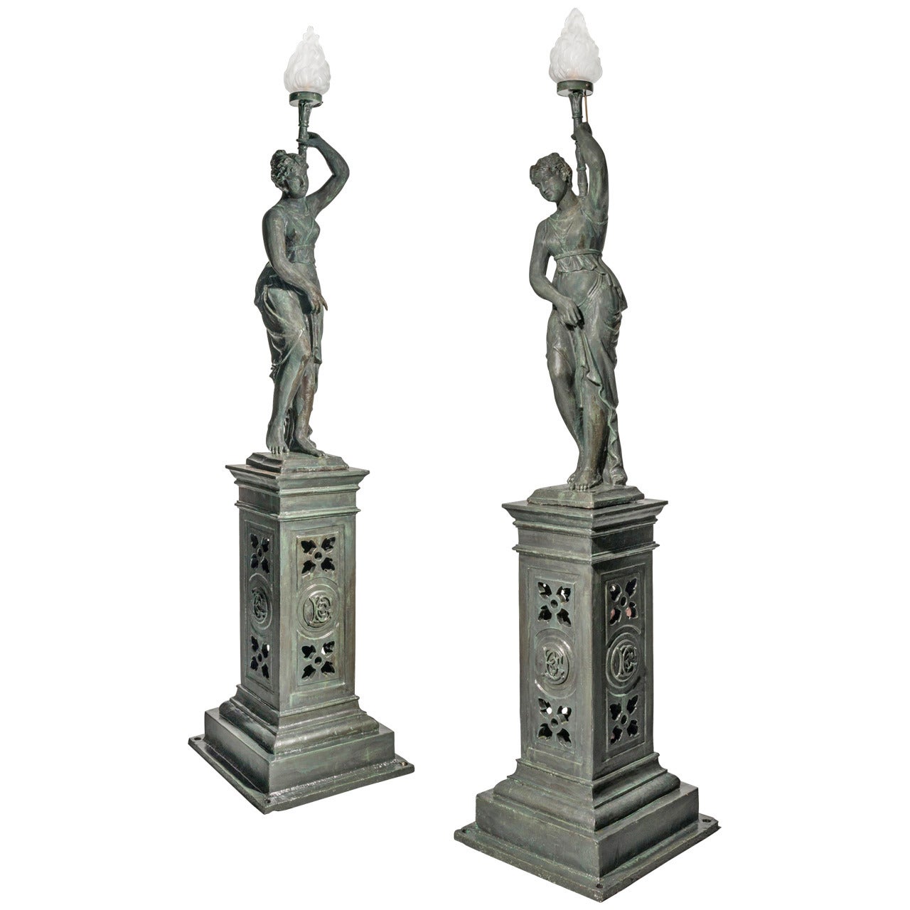 Pair of Late 19th Century Bronzed Young Lady Figures For Sale