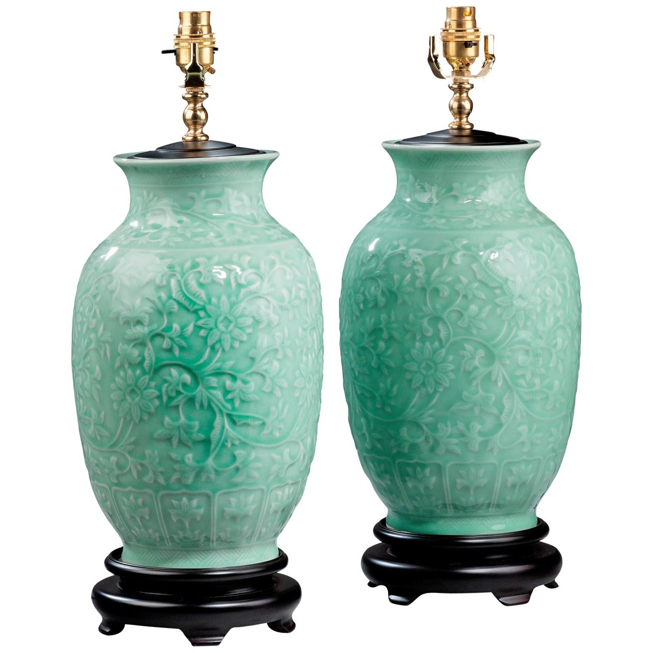Pair of 20th century Celadon Green Ovoid Lamps