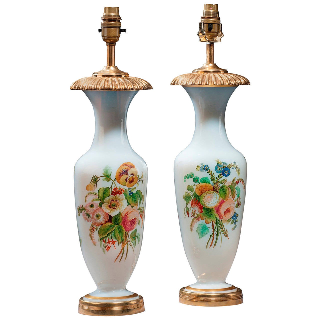 Pair of Early 20th Century French Opaline Lamps