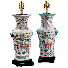 Pair of 20th Century Canton Pottery Lamps