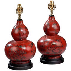 Late 20th century single Iron Red Gourd-Shaped Lamps