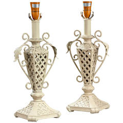 Pair of Painted 'Trellis' Lamps