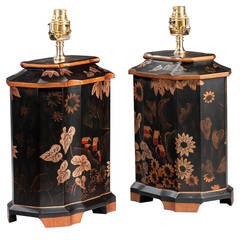 Pair of 20th century Black Ground "Tea Jar' Lamps 6