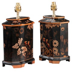 Pair of 20th Century Black Ground "Tea Jar' Lamps