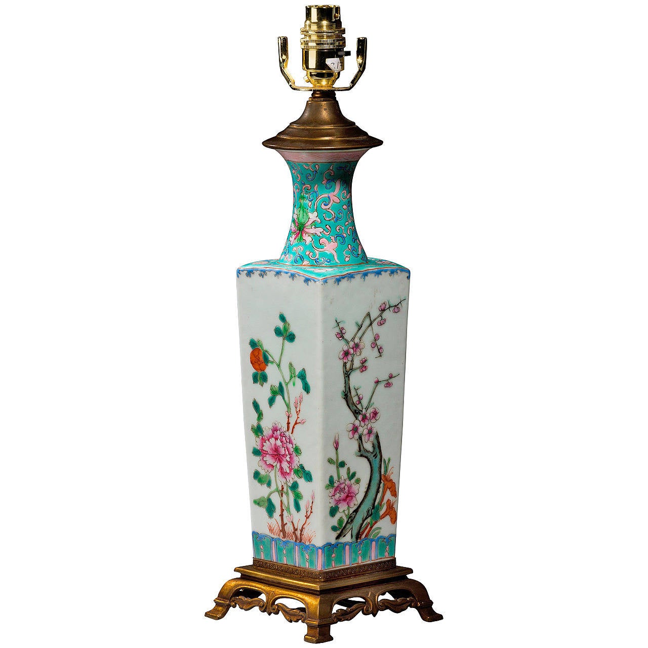 Late 19th century Canton Porcelain Square Vase Lamp
