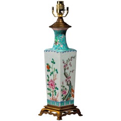 Late 19th century Canton Porcelain Square Vase Lamp