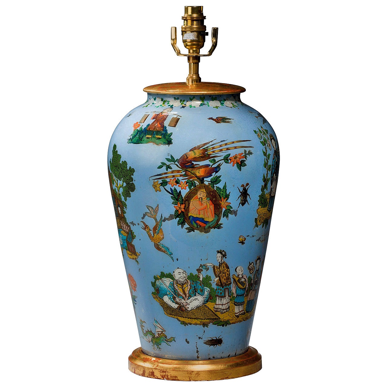 1920s Decalcomania Vase Lamp For Sale