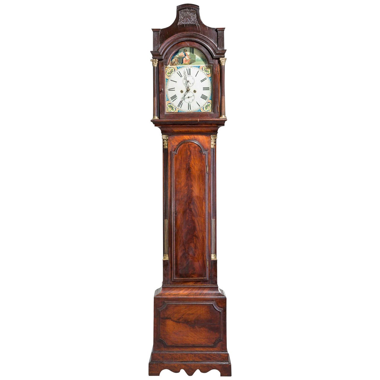 19th Century Mahogany Painted Dial Long Case Clock