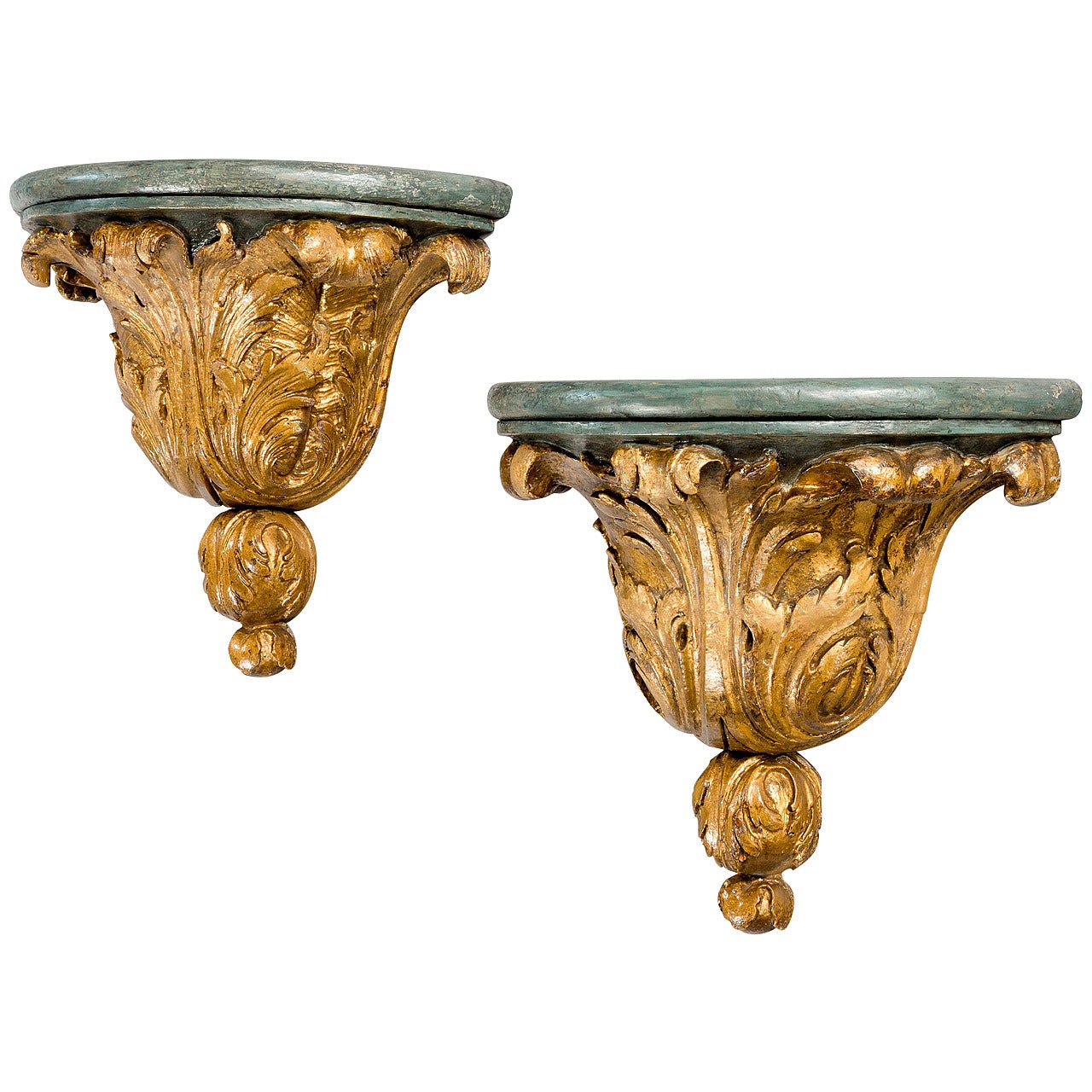 Pair of Gilded and Parcel Gilded Brackets For Sale