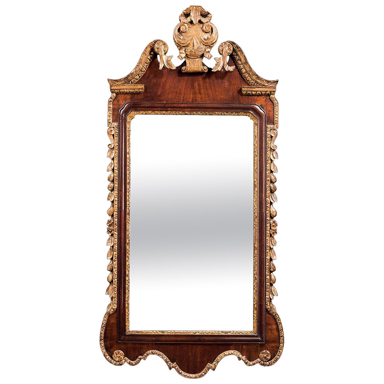 George II Period Walnut and Parcel-Gilt Mirror