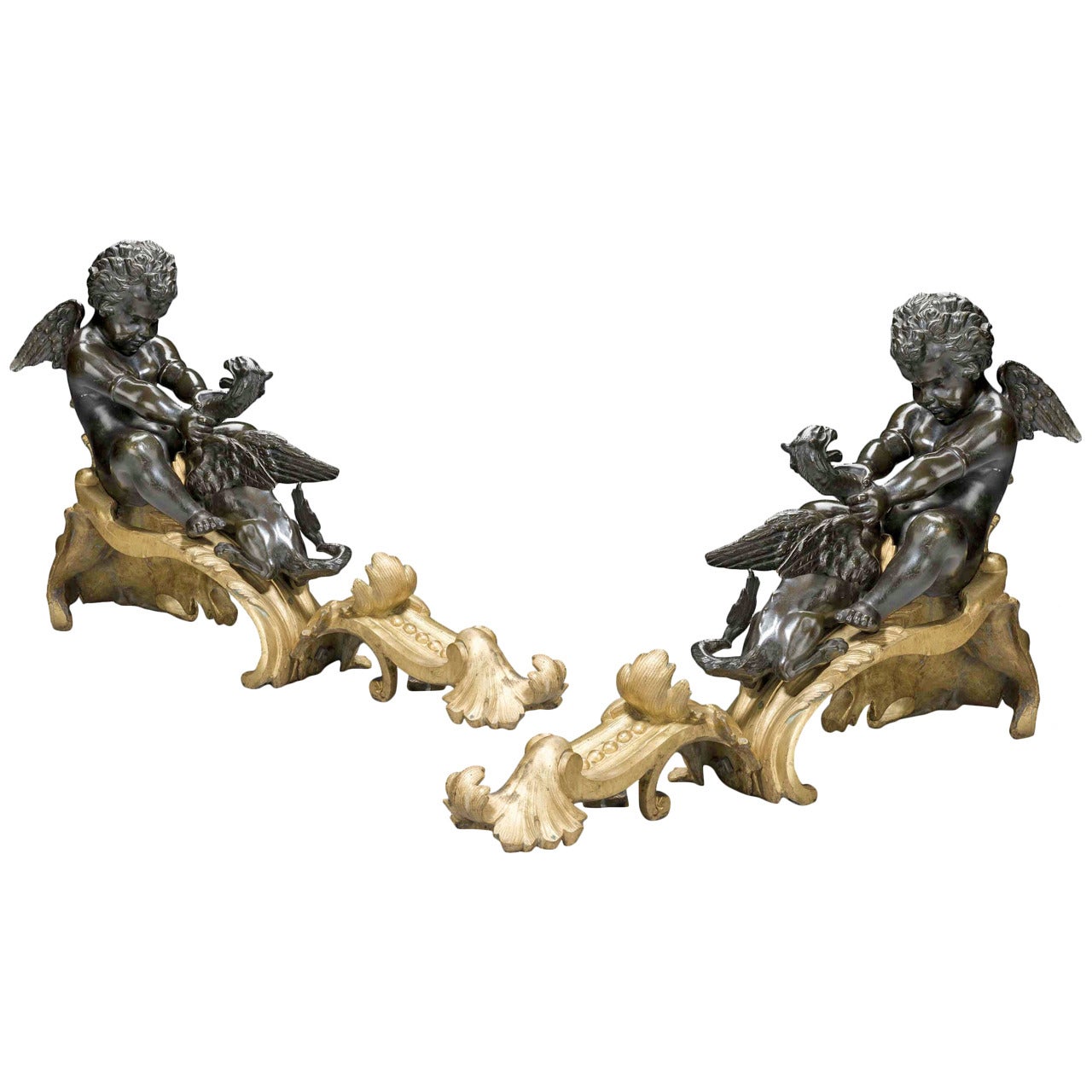 Pair of 19th Century Bronze and Gilt Bronze Chenet For Sale
