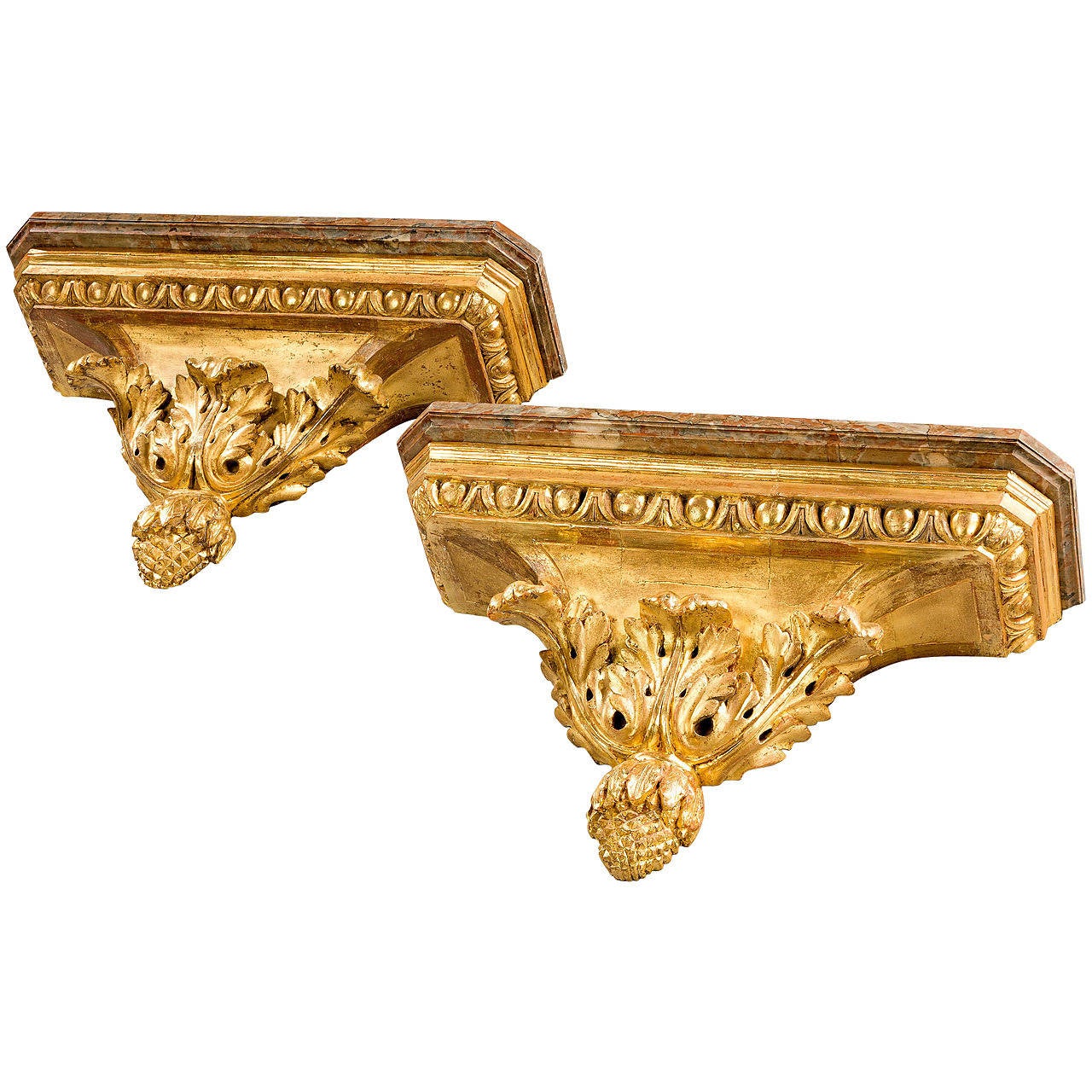 Pair Of Large Gilt Wood Brackets For Sale at 1stdibs