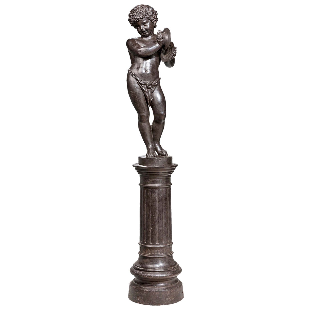 Bronze Patinated Cast Iron Figure of a Putti For Sale