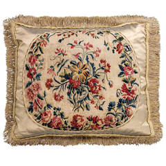 Cushion: Late 18th Century, Wool with a Central Bouquet of Flowers