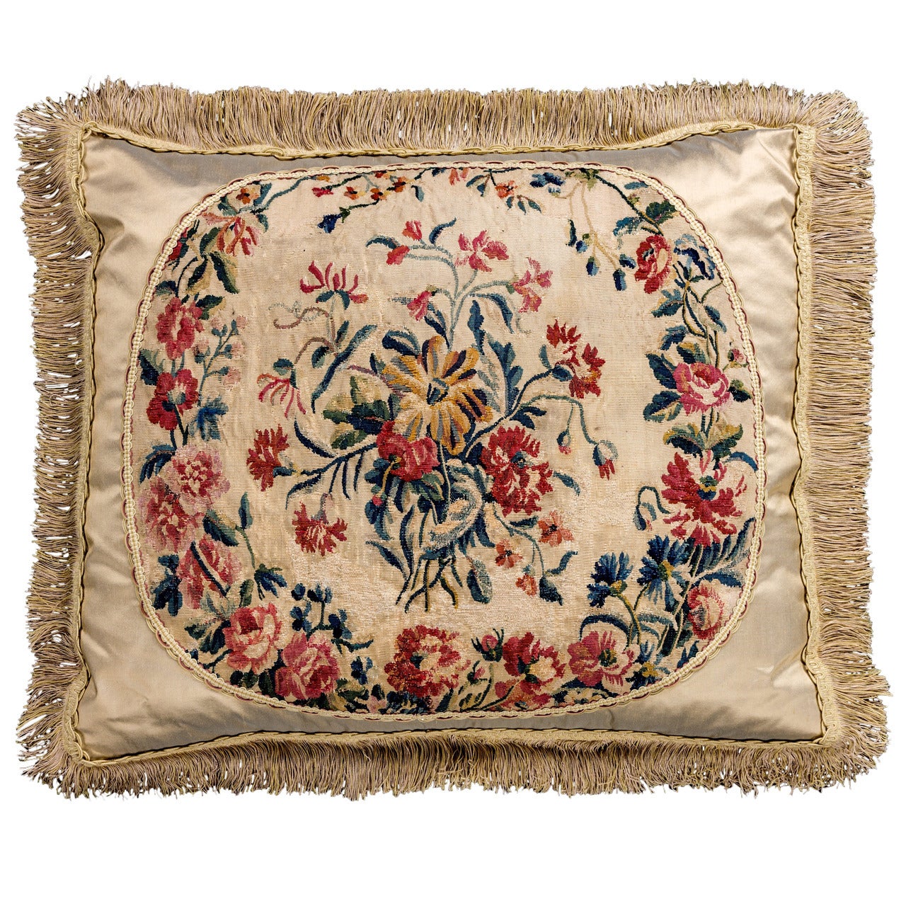 Cushion: Late 18th Century, Wool with a Central Bouquet of Flowers For Sale