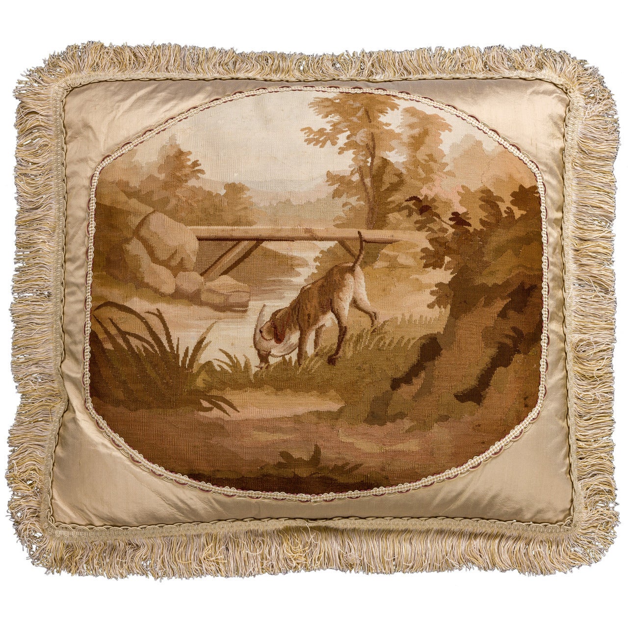 Late 18th/ Early 19th Century Tapestry Cushion. A Hunting Scene For Sale