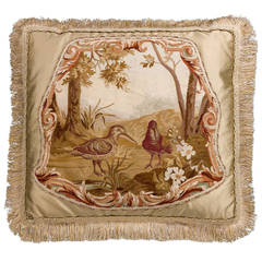 Cushion: 18th Century, Wool. Two Exotic, Long Billed Birds