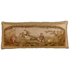 Cushion: 18th Century, Wool. Children Gamboling in a Rural Setting