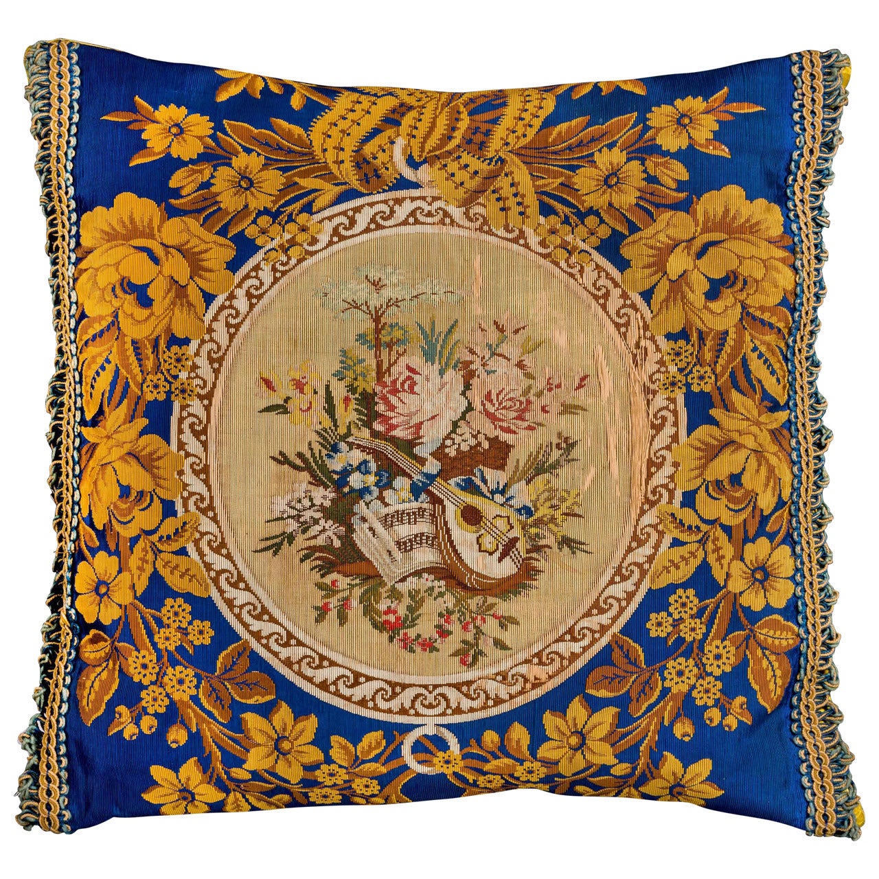 Cushion Mid 19th Century Silk on Cotton Warping For Sale