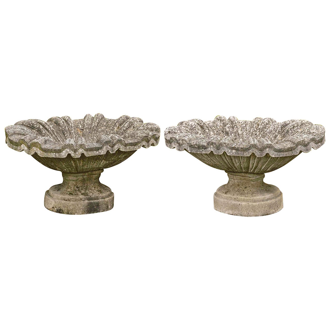 Pair of 20th Century Shallow Urns with Oval Bases For Sale