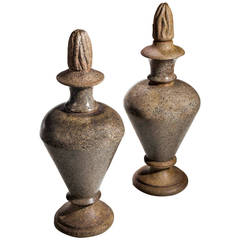 Pair of Granite Turned and Carved Finials 12