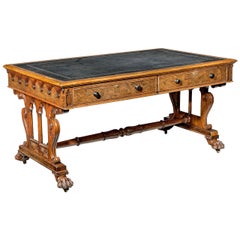 19th Century Oak Library Table In the Manner of Gillows