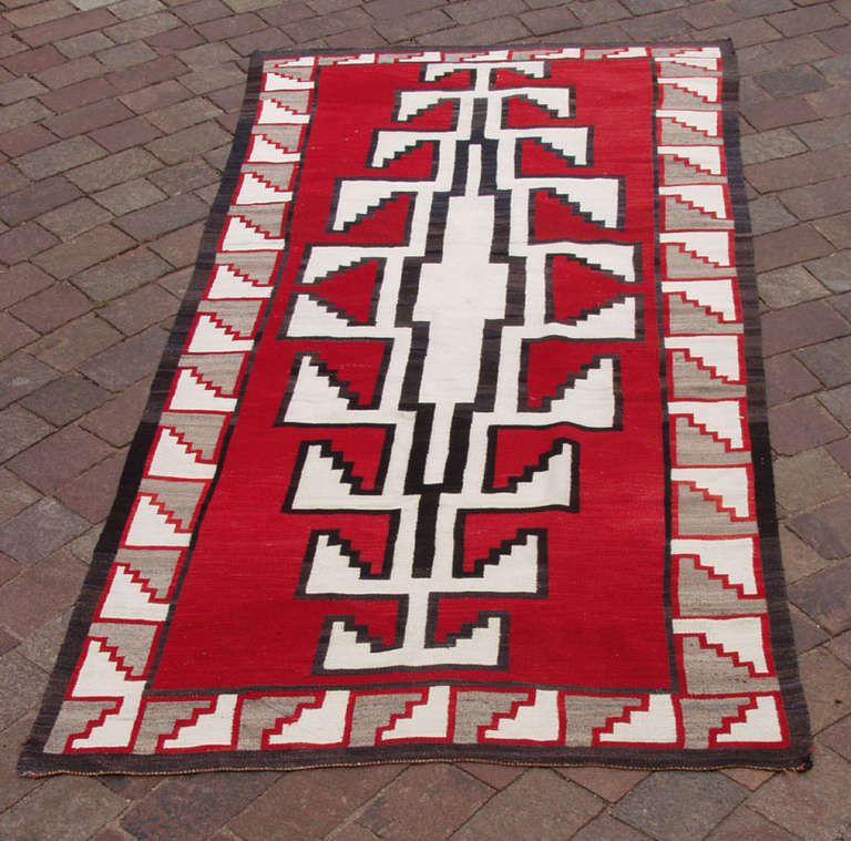 Extremely long 1930s Navajo runner. Rugs of this size were often made as commissions directly through the trading post. All hand spun native wool.