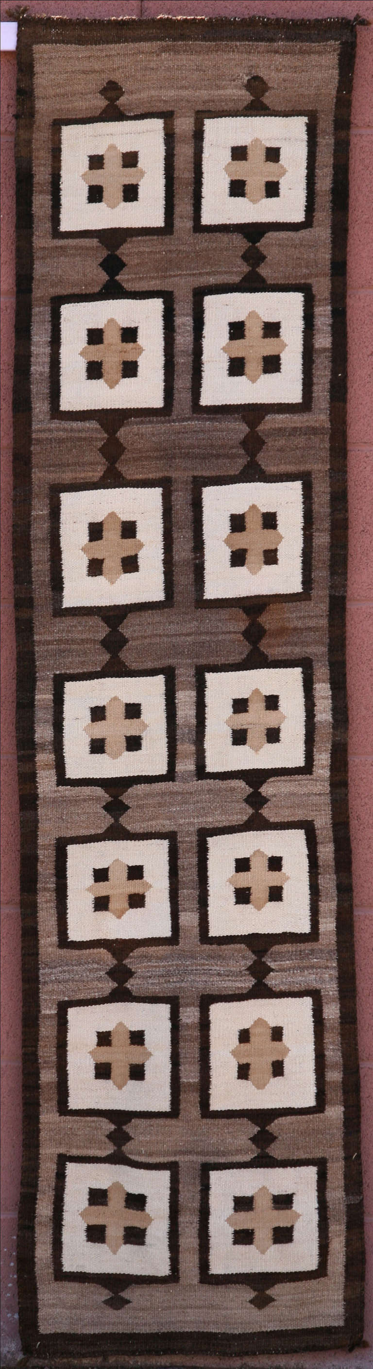 Rare runner size made at the Crystal trading post area around 1910, natural home spun wool.